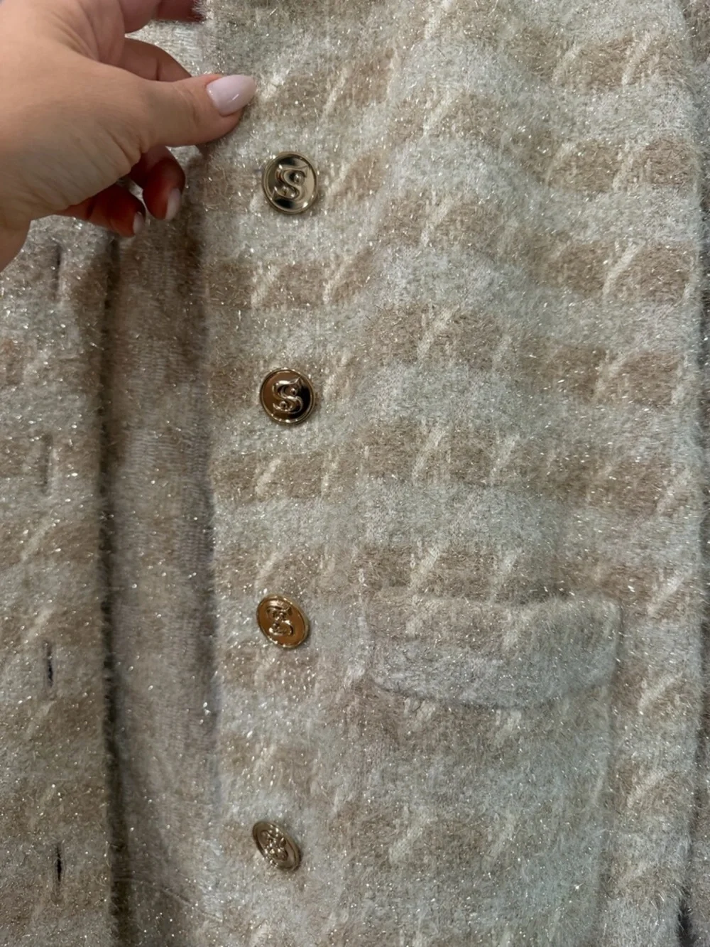 Sandro Beige Textured Tweed Button Jacket - Picture 6 of 9